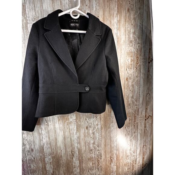 Andre Badi Jacket Women 13/36 Large Black Wool Blend Dark Waist Length - Picture 2 of 6